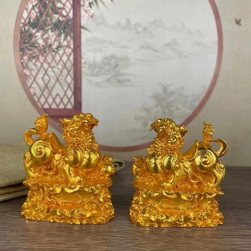 A pair of brass Pixiu ornaments for home, living room, office, and shop decoration