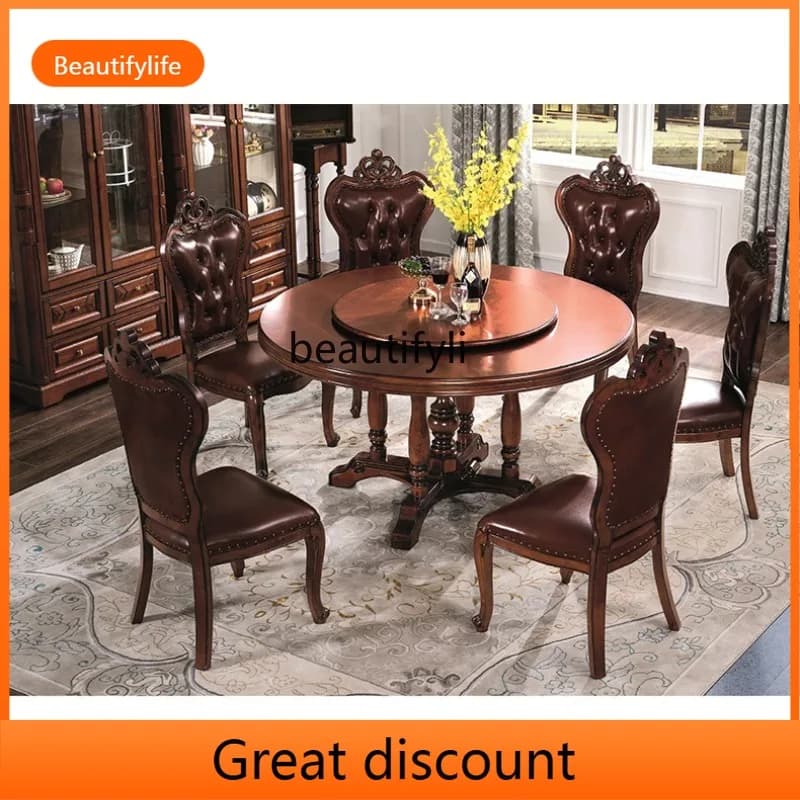 Asmt45 American leather dining chair household mahogany solid wood dining chair backrest with engraving household