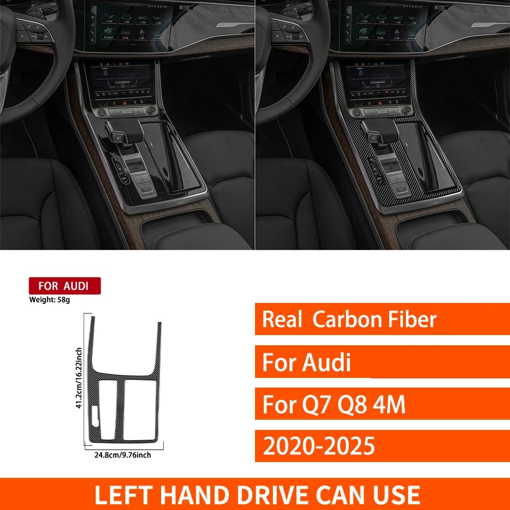 For Audi Q7 SQ7 Q8 SQ8 4M 2020-2025 Real Carbon Fiber Stickers Centre Gearshift Display Panel Car Accessories Inside Decorative