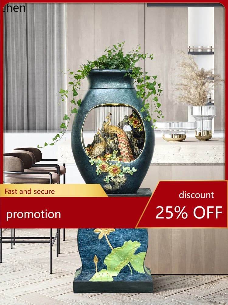 YFY Lucky Flowing Water Ornaments Fountain Fengshui Ball Living Room TV Cabinet Floor-Standing Decorations