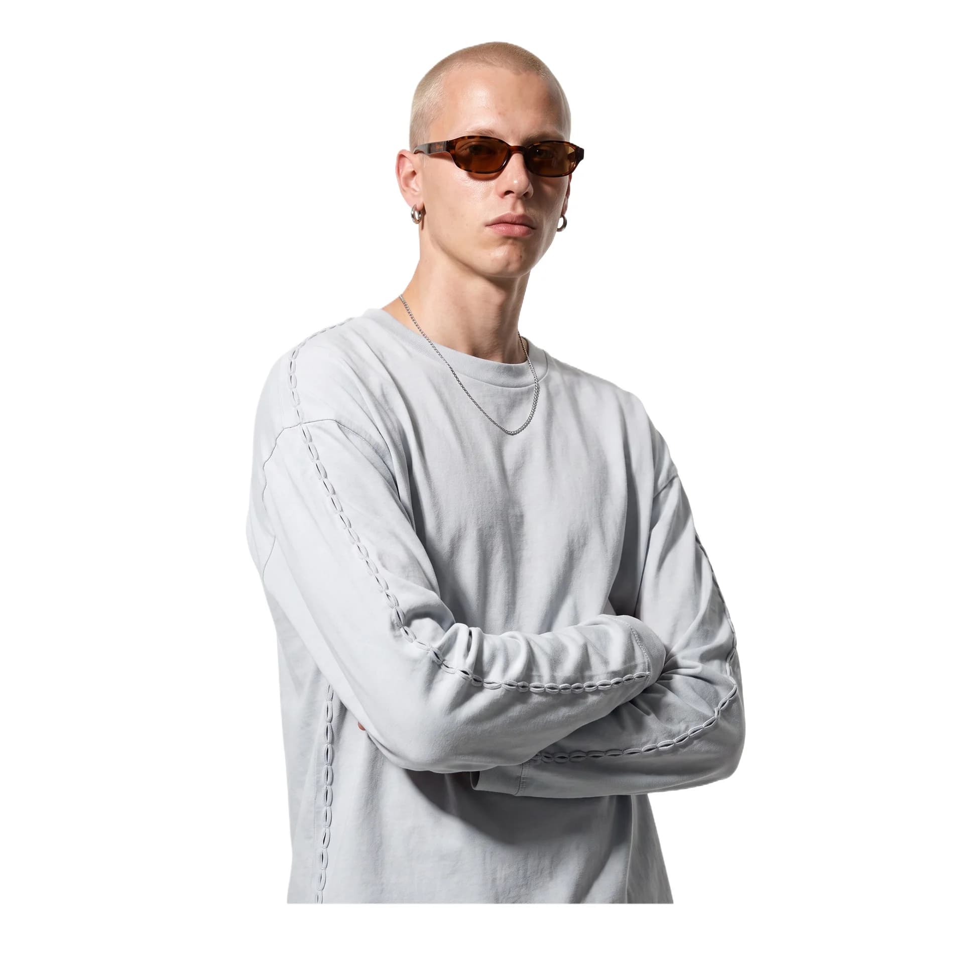 High Stretch Oversized Long Sleeve T‑Shirt 2026 Autumn Winter New Arrival American Streetwear Chain Stitch Solid Color Casual