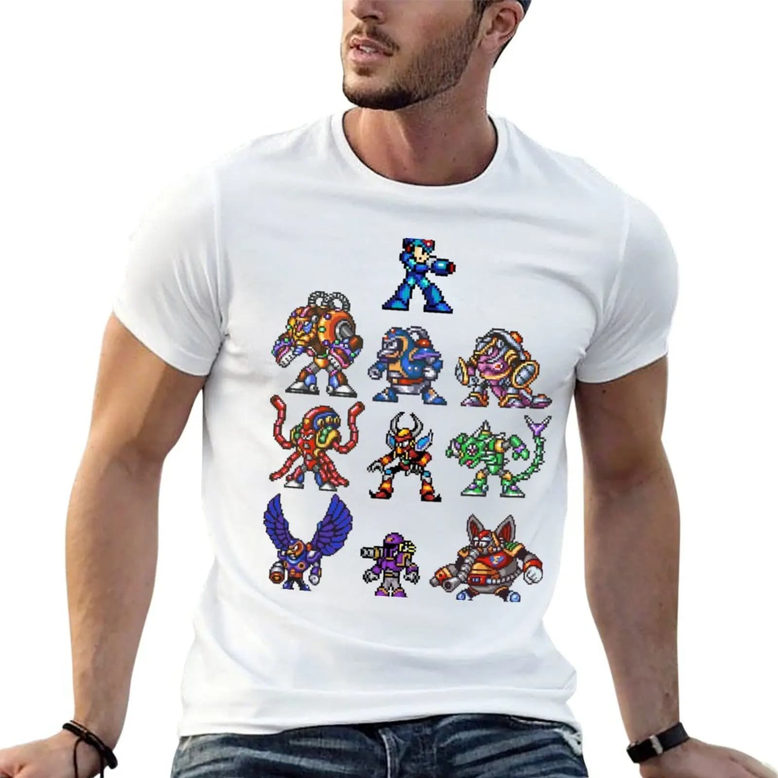 Mega man x Maverick robot masters stickers T-Shirt sports fans anime t shirts mens t shirts casual stylish