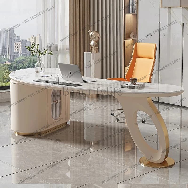 Light luxury rock slab desk Modern simple desk Home high-end study Creative arc