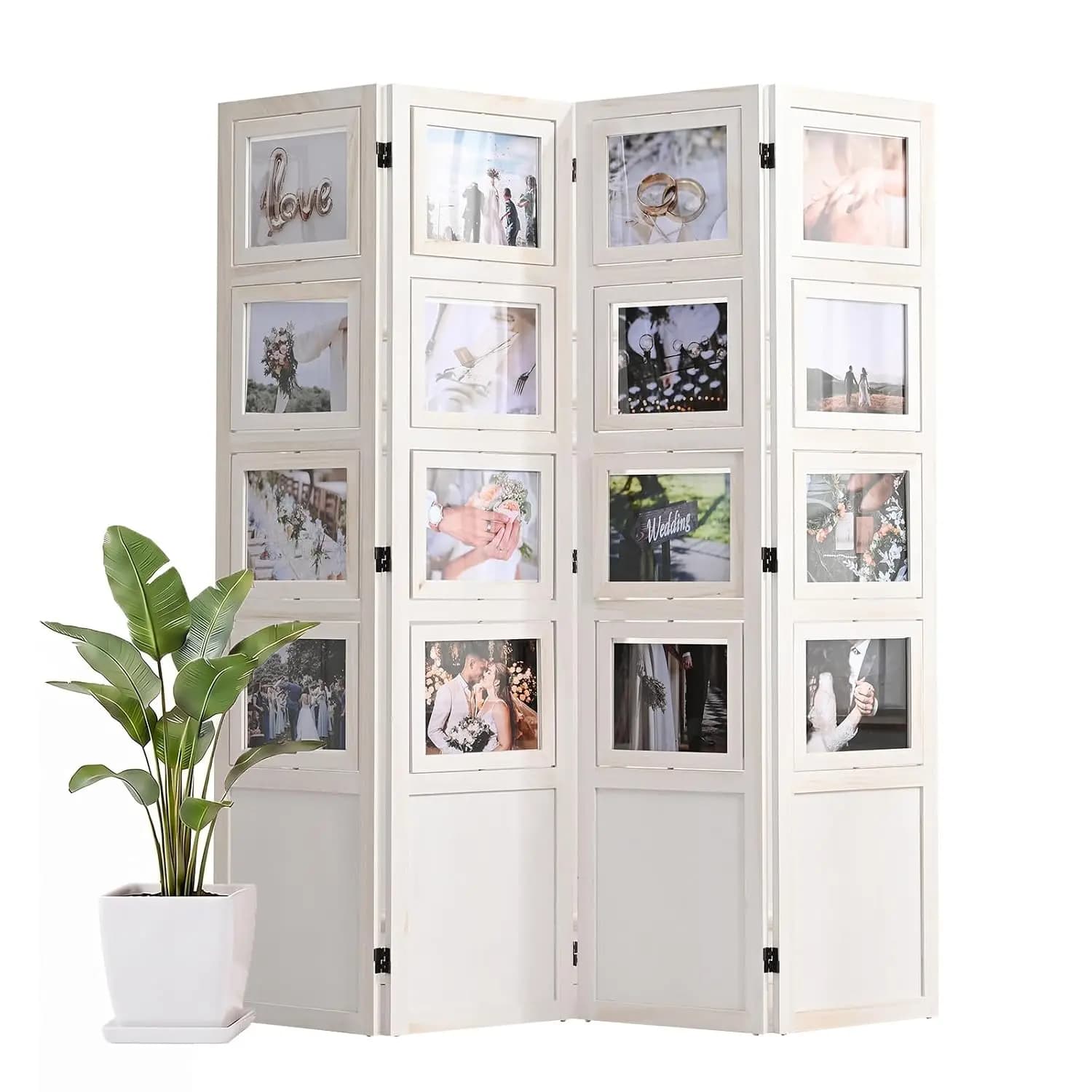 4 Panel Photo Room Divider, Folding Privacy Screen Decorative, White, Customized