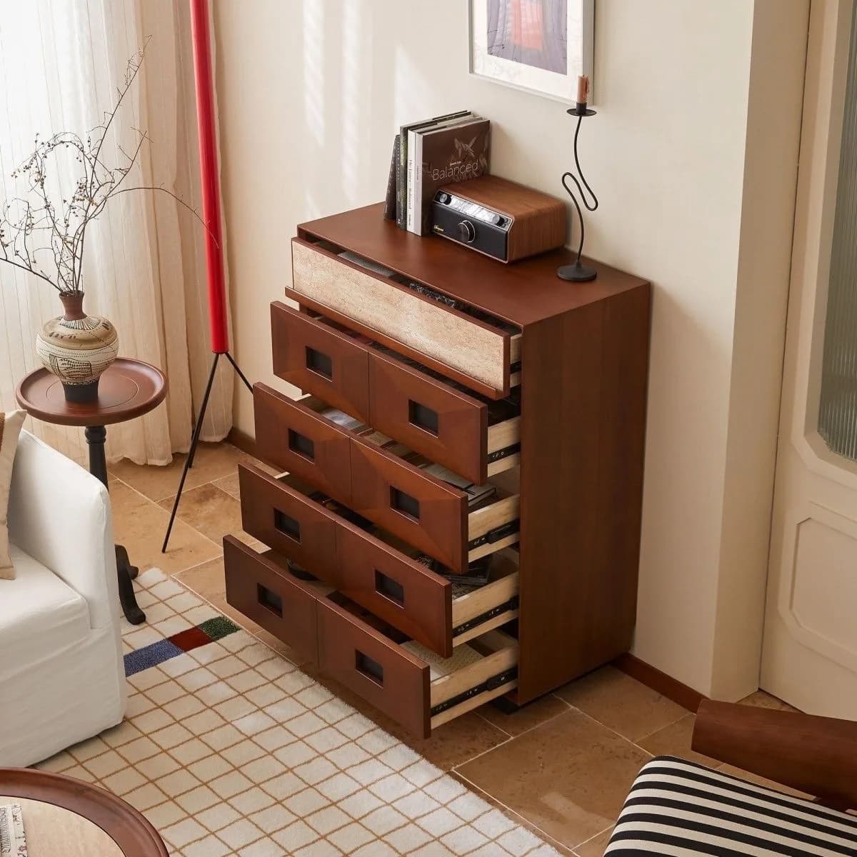 HYS French antique cabinet, small side cabinet next to TV cabinet, solid wood chest of drawers, living room, bedroom,