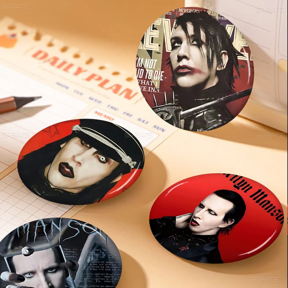 Popular Singer M-Marilyn M-Manson Round Button Pins Slogan Creative Brooches Backpack Clothes Decoration Fashion Cartoon