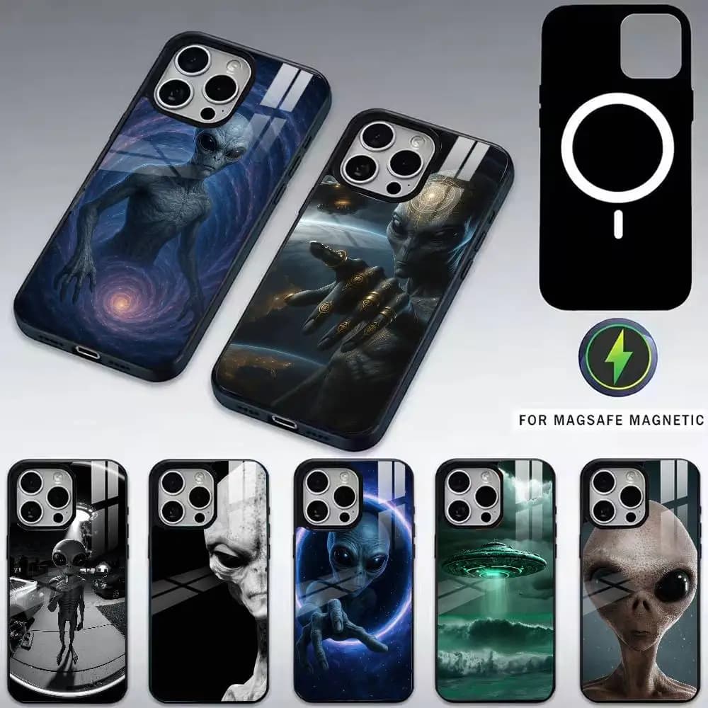 Singular-r Space UFO Alien Phone Case For iPhone17,16,15,14,13,12,11 Plus,Pro Magnetic For Magsafe Wireless Charging