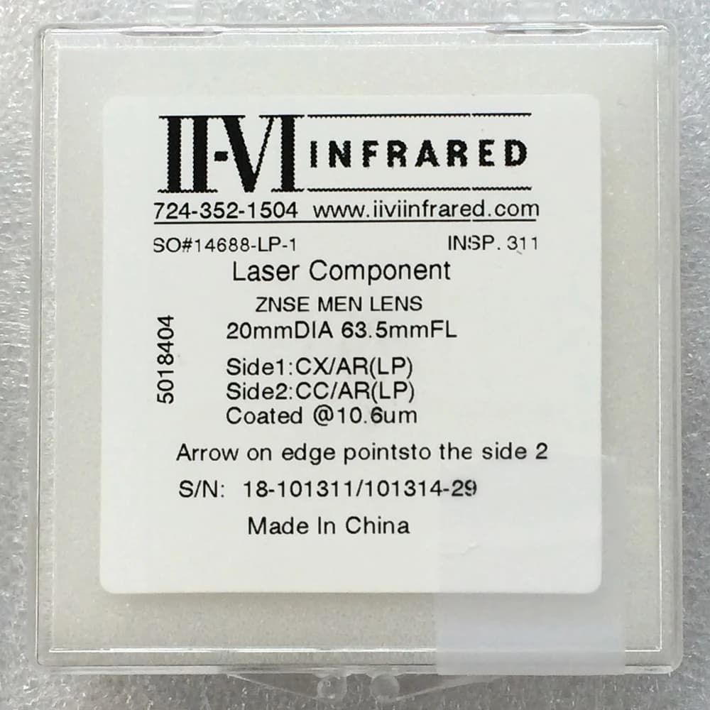 II-VI Infrared Laser Component ZNSE MEN LENS Co2 Laser Machine Part 20mm Diameter 50.8mm/63.5mm/101.6mm High-Accuracy 10600nm