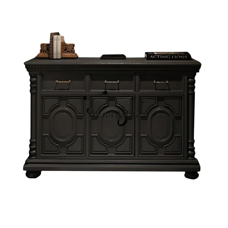 yj58 Light luxury solid wood entrance, modern French simple shoe cabinet, retro living room side entry decorative locker