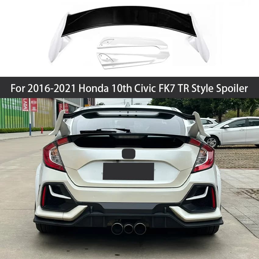 For 2016 17 18 19 20 2021 Honda 10th Civic FK7 ABS Plastic TYPER-R Civic TR Style Fixed Wing Top Wing Spoiler Car Accessories