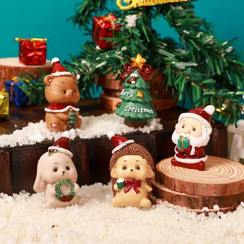 9PCS Cute Mini Christmas Ornaments Resin Family Hedgehog Ornaments Santa Claus Doll Decorative Desktop Accessories Home Decor