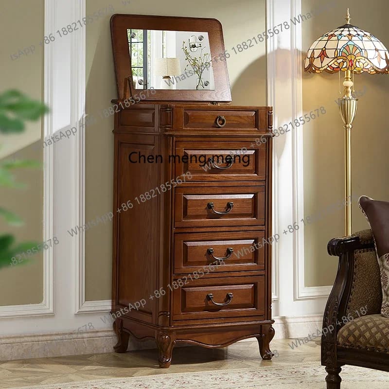 American solid wood bedroom retro storage bucket cabinet multi-function with mirror dresser storage storage R