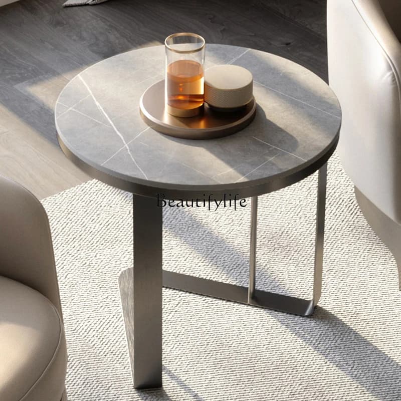 04Italian light luxury rock slab edge few stainless steel high-end round small corner few
