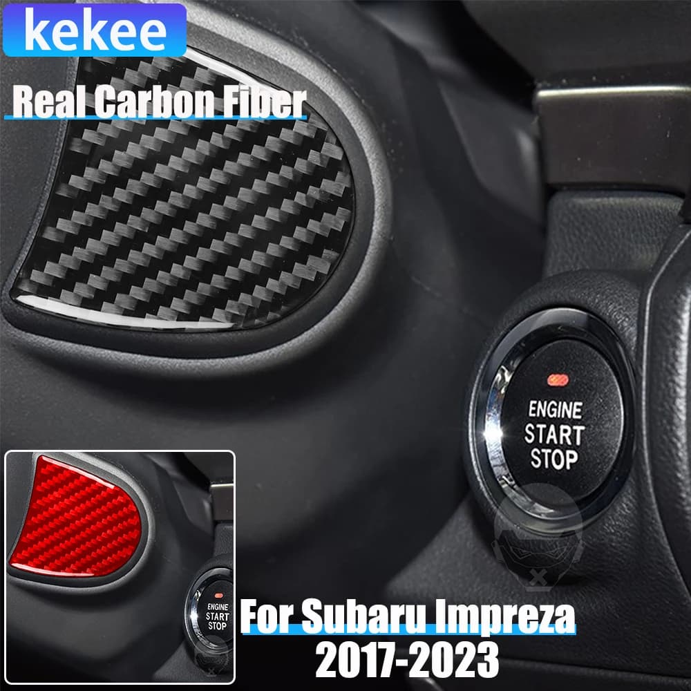 Real Carbon Fiber Car Accessories Engine Start Panel Cover Soft Sticker For Subaru Impreza 2017-2023 Crosstrek 2018-2023