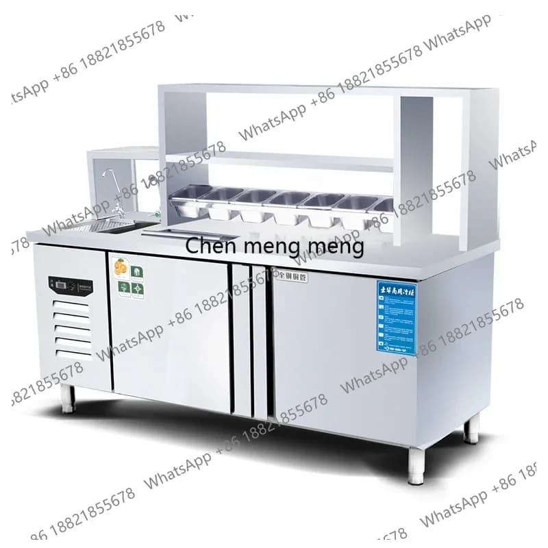 Water Bar Operation Table Milk Tea Shop Equipment Full Set Stainless Steel Beverage Water Bar Refrigerated Cabinet