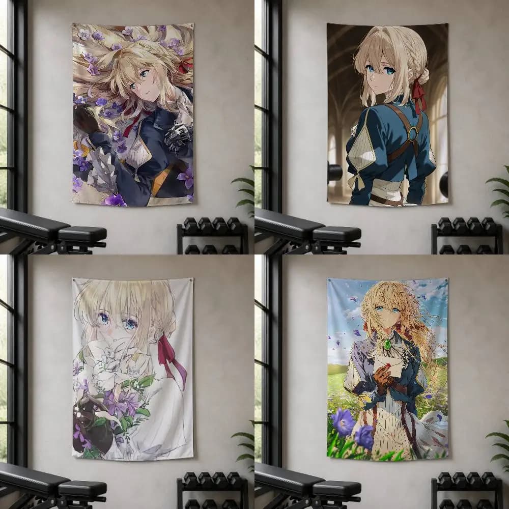 Violet E-Evergarden  Decorative Hanging Flag with Grommets for Garage Bedroom Dorm Wall Decor