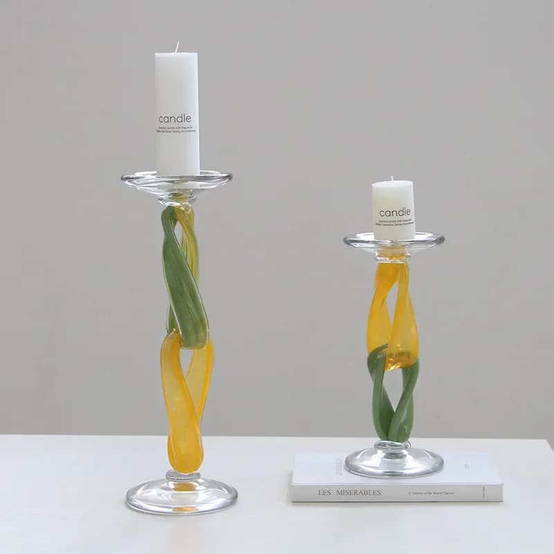 Geometric Colored Glass Candlestick Ribbon Buckle Candle Holder Twisted Ornaments Candle Stick Holder Home Decoration