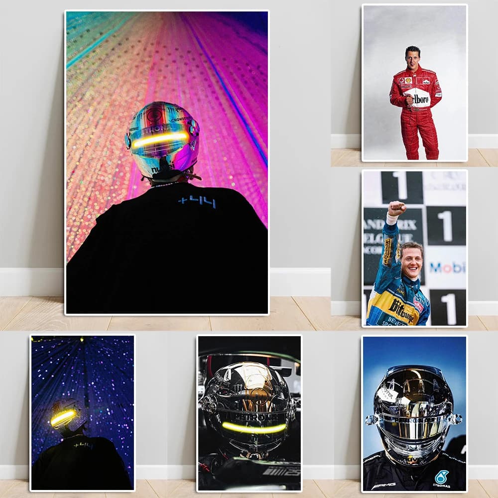 Formula Grand Prix Racing Driver Schumacher Portrait Canvas Painting Fashion Hamilton-Helmet Poster Supercar Wall Art Room Decor