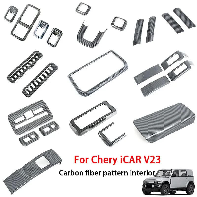 For Chery iCAR V23 V23 2025 2026 ABS Plastic Carbon Fiber Pattern Interior Decoration Cover Stickers Trim Accessories