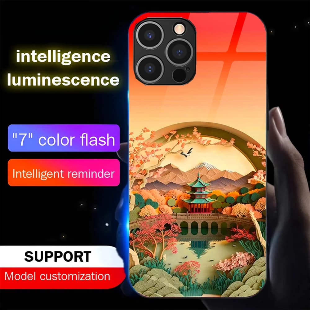 Classic Landscape Style Sound Music Control Led Light Phone Case Glowing Cover For iPhone Air 17 16 E 15 14 13 12 11 Pro Max