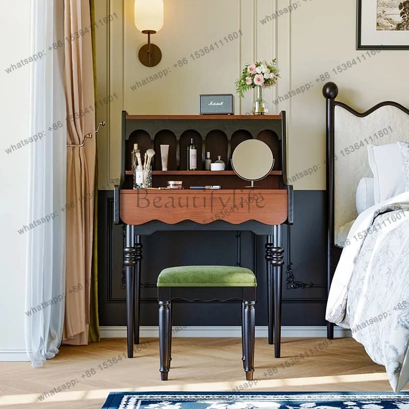 Vintage Solid Wood Dressing Table Small Apartment Bedroom High-end Makeup Table High-end Storage Cabinet