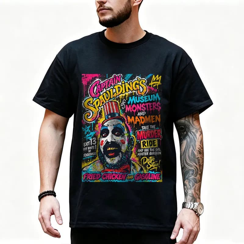 House Of 1000 Corpses Horror Movie Captain Spaulding Halloween T Shirt 0425 Men's 100% Cotton Crew Neck Tee Shirt Clothes S-6XL