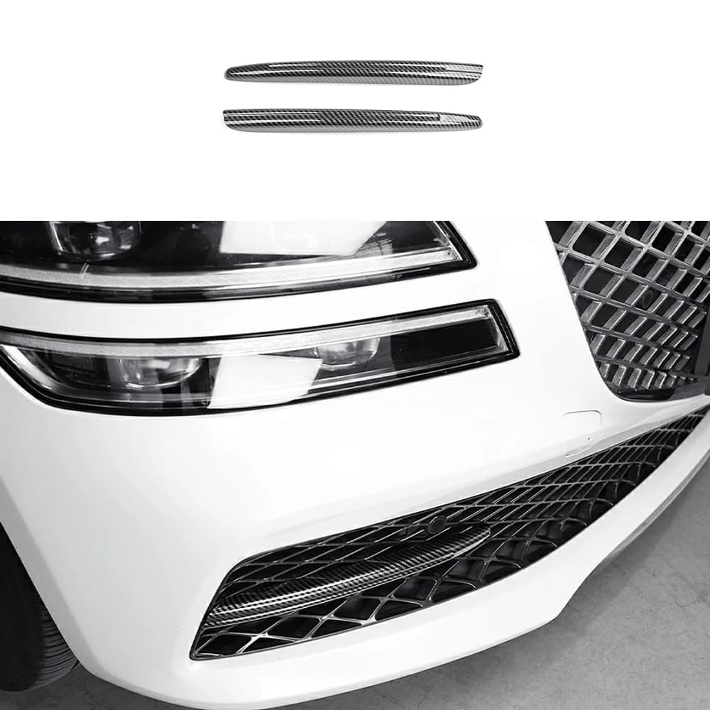 Carbon Fiber Front Fog Light Lamp Decoration Cover Trim For Genesis G80 RG3 2021-2024 Accessories