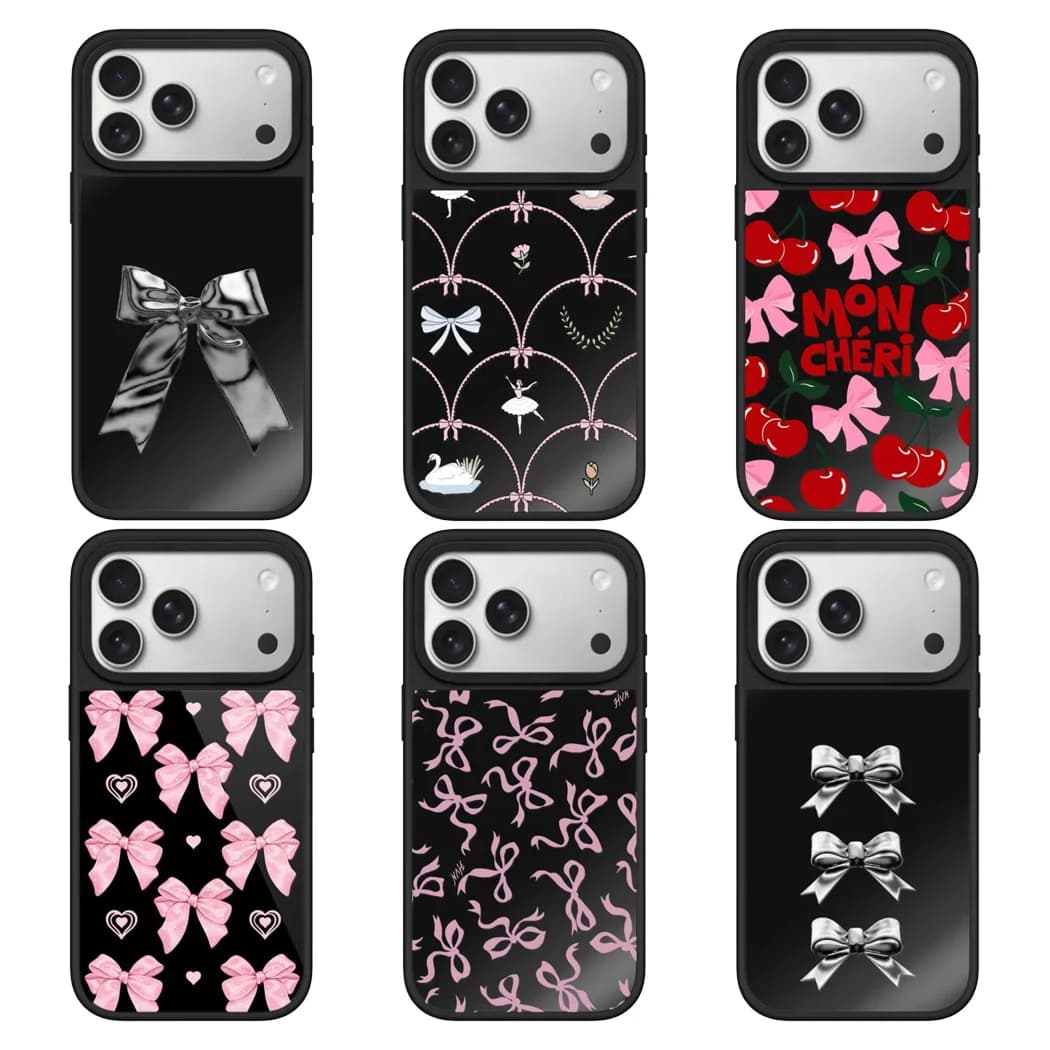Bow Pattern Black Mirror Surface Magnetic Phone Case Cover for IPhone 12 13 14 15 16 17 Pro Max Case for IPhone 17 Air