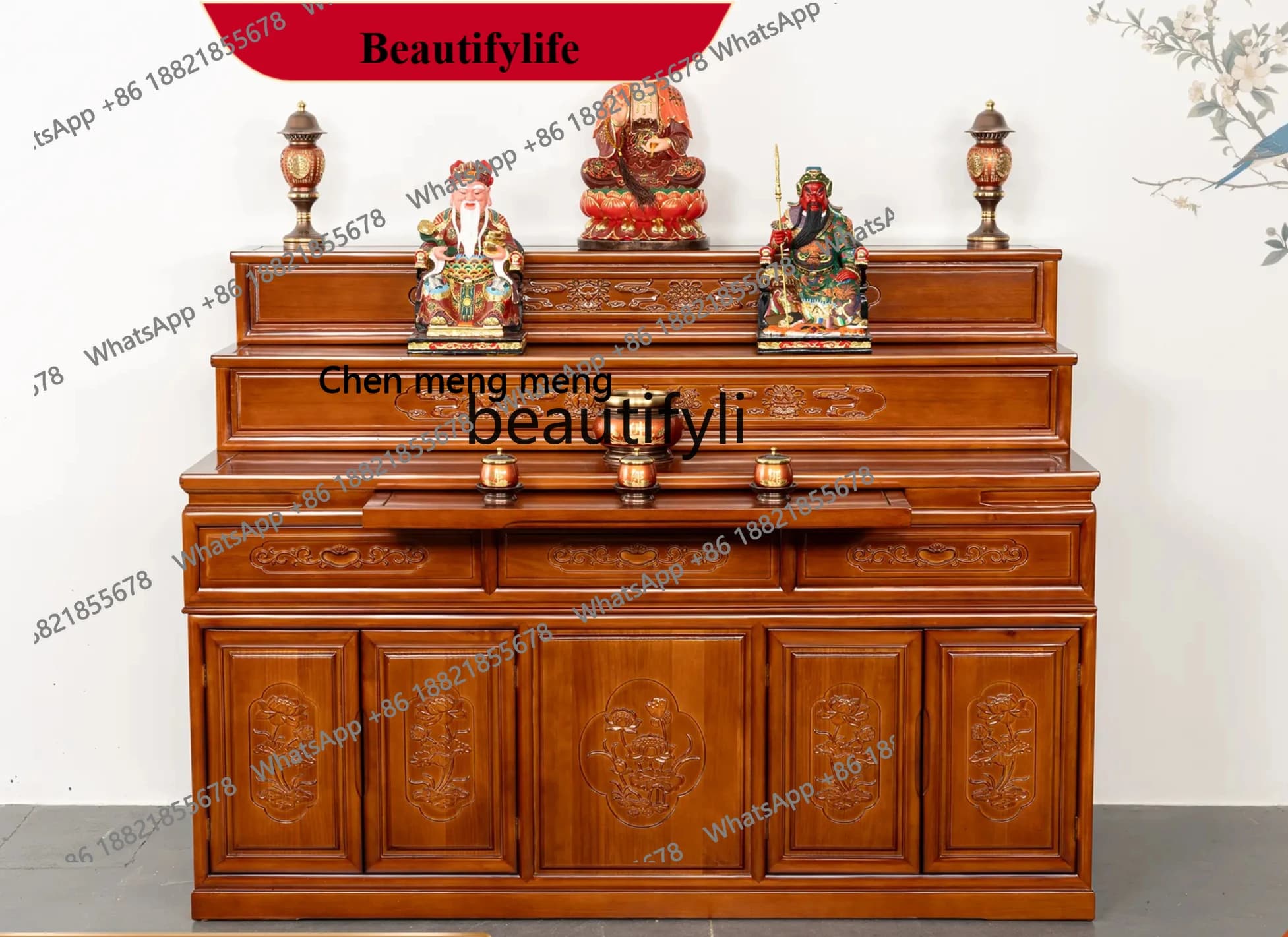 z183 Tibetan three-layer offering table, Shentai household Zhongtang incense case, light luxury, Bodhisattva Buddha table solid