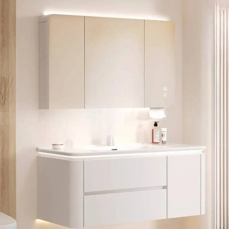 Mirror Hang Bathroom Cabinet Light Door Modern Vanity Storage Bathroom Cabinet Drawers Floating Meuble Salle De Bain Furniture