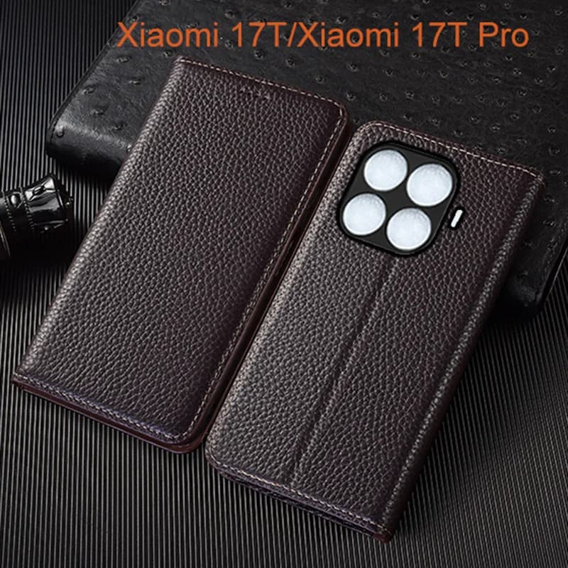 Genuine Leather Flip Case For Xiaomi Mi 17T Pro Phone Cover Card Cases Litchi Pattern Handmade