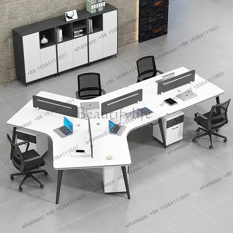 special-shaped office desk and chair simple modern office staff desk station combination
