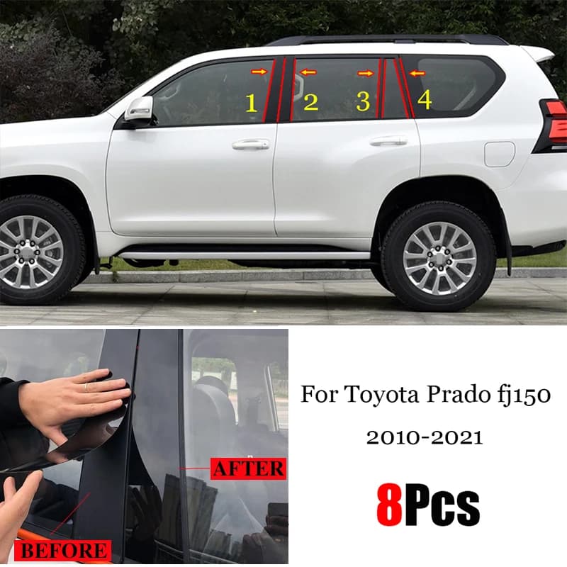 For Toyota Land Cruiser Prado FJ150 2010 - 2021 Car Door Window Middle Column Trim Protection PC Black Strip Decoration Sticker