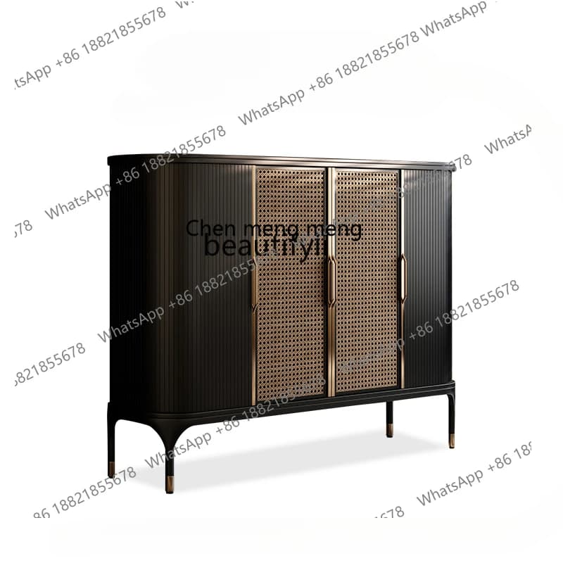 X  New Chinese retro rattan shoe cabinet solid wood storage cabinet entrance household living room