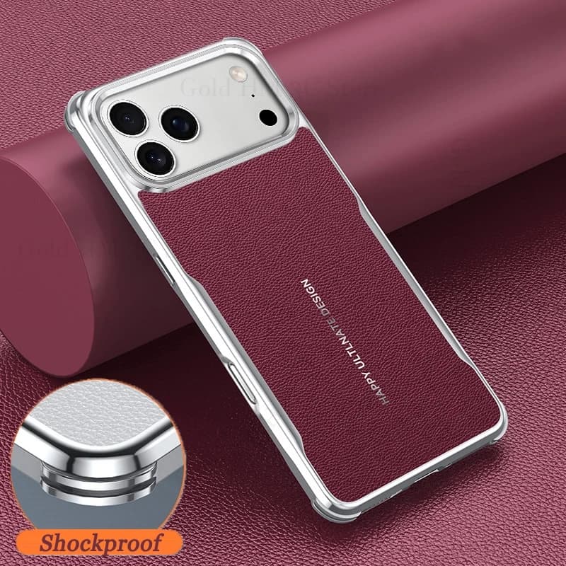 For iPhone 17 Pro Max Premium Leather Plating Armor Shockproof Case For Apple 17 Air 16 15 14 Pro Max Four Corners Protect Cover