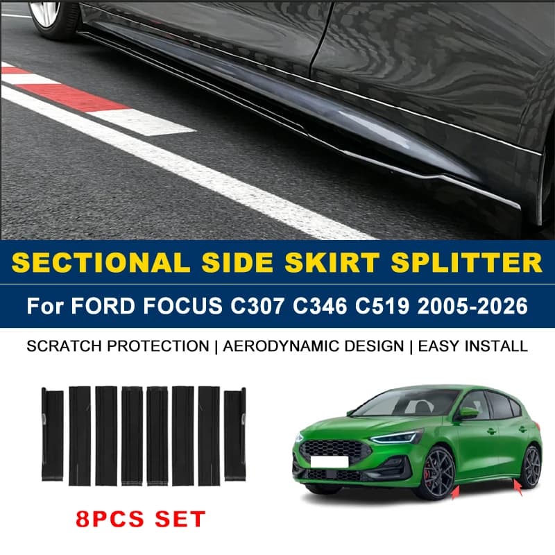 2m Sectional Side Skirt Extension Lips Side Spoiler, Car Exterior Modified Upgrade Kit For FORD FOCUS C307 C346 C519 2005-2026