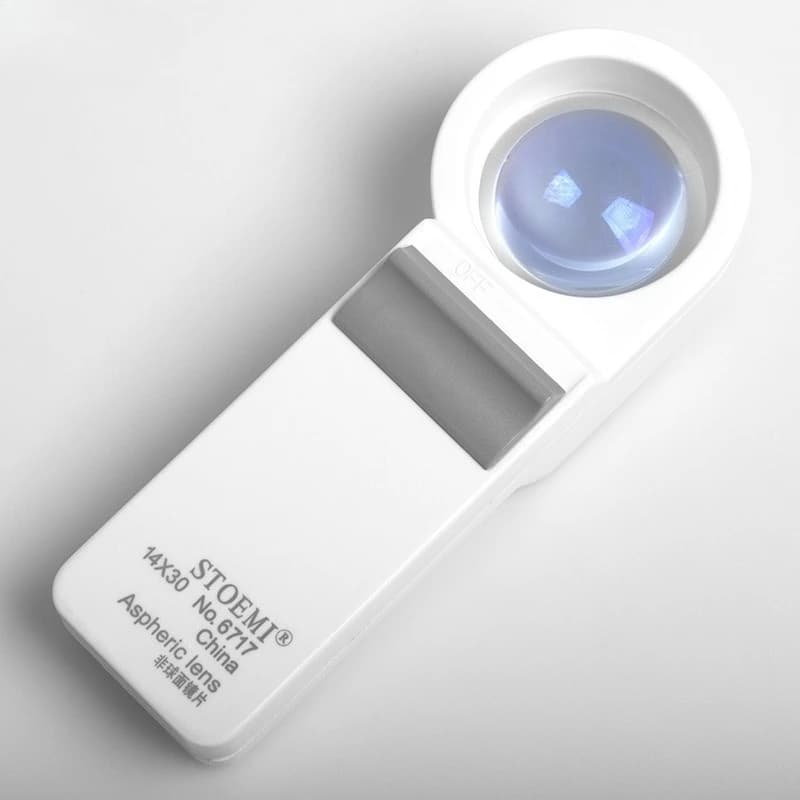 Handheld 35mm Optical Glass Aspheric Lens Illuminated Newspaper Reading Magnifier Magnifying Glass with Light 10x Jewelry Loupe