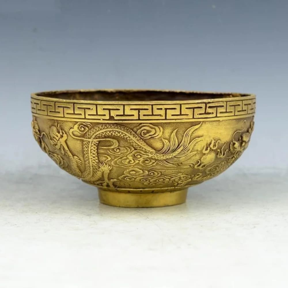 Chinese Old Brass Statue Dragon Bowl Chinese Statue Tea Table Decoration Collection Home Desktop Feng Shui Auspicious Ornaments
