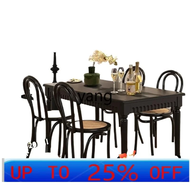 LMM retro solid wood dining table and chair combination household rectangular dining table light luxury medium