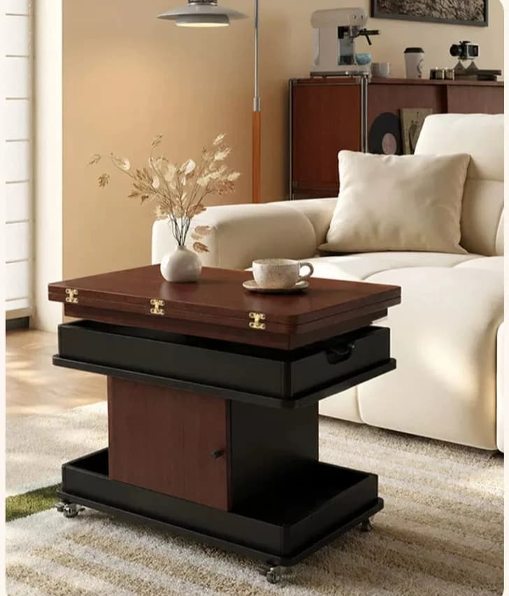 Solid wood folding edge table movable lift coffee table antique sofa side snack cabinet