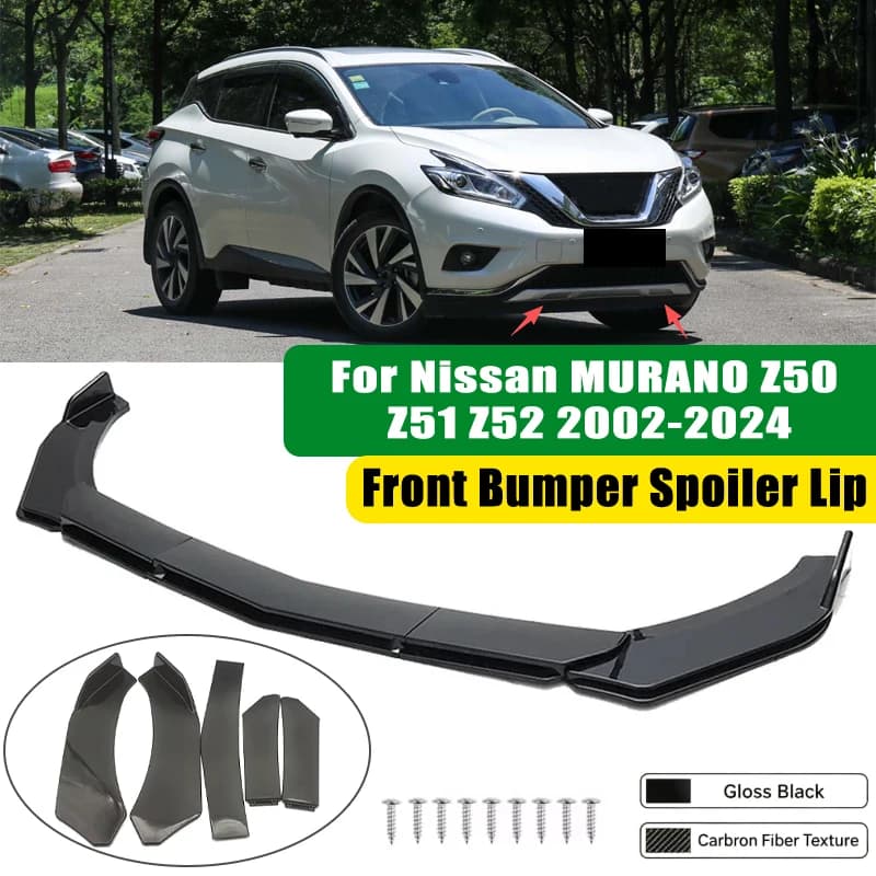 For Nissan MURANO Z50 Z51 Z52 2002-2024 5Pcs ABS Car Front Bumper Lip Spoiler Splitter Body Kit Canard Tuning Accessories