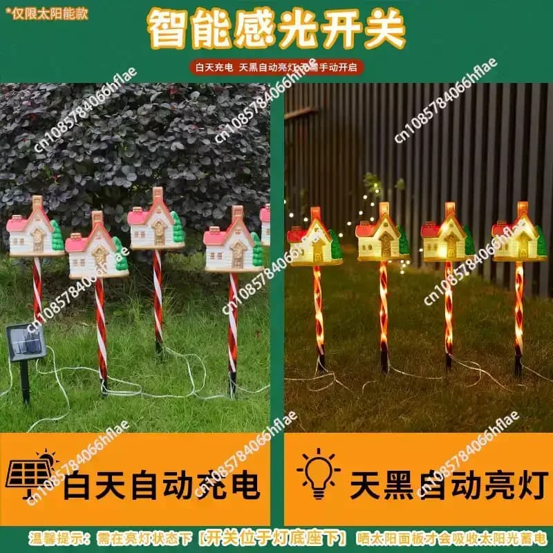 Christmas Solar Outdoor Candy 3D Ground Stake Lights, Santa Claus Reindeer Luminous Ornaments for Yard Garden Decor