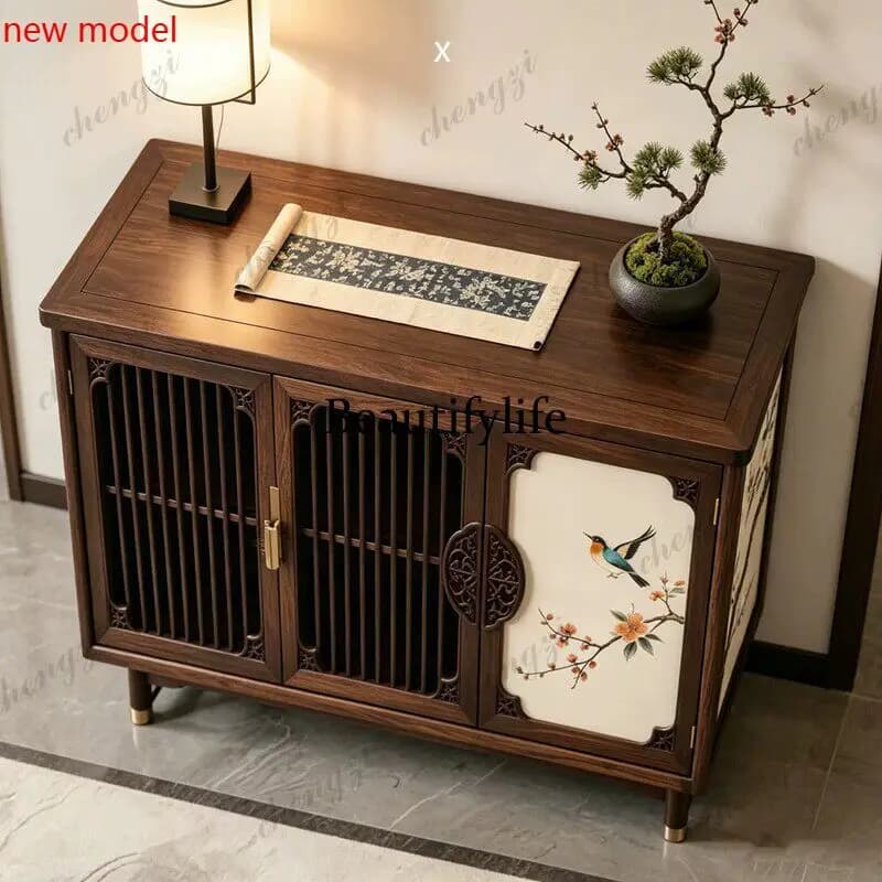 New Chinese style, solid wood entrance, double door cabinet, household entrance foyer cabinetN138