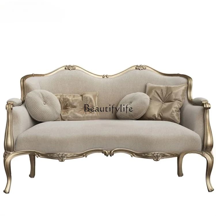LXAmerican light luxury tiger chair champagne solid wood carving flower chair European villa sofa combination sofa princess chai