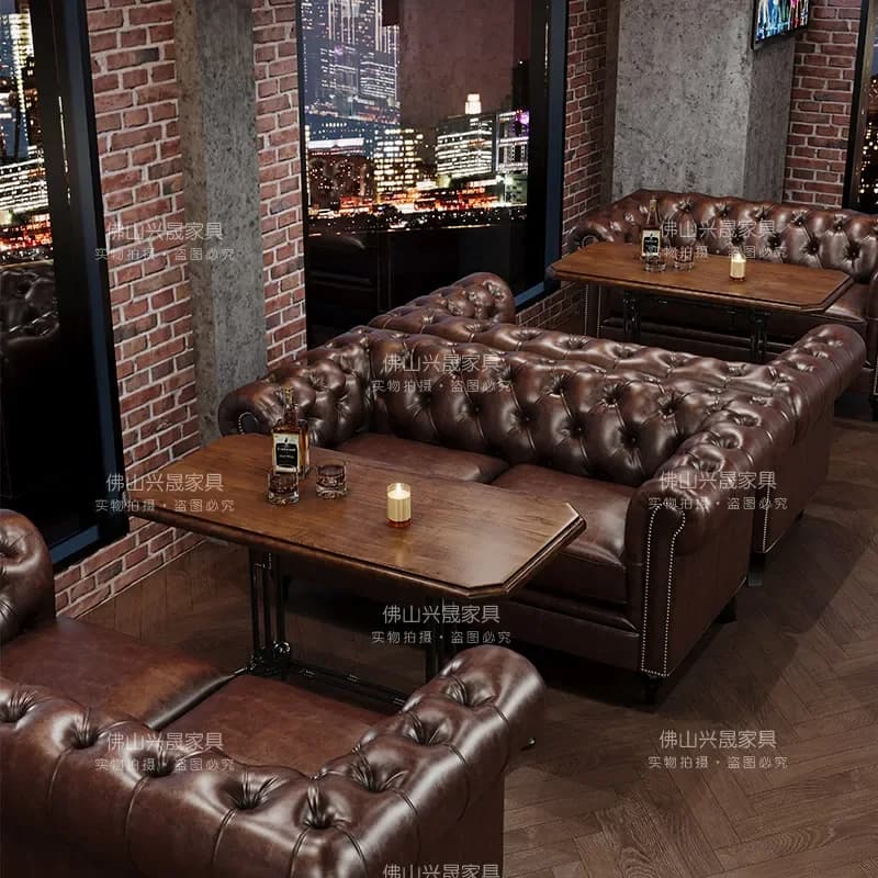 YY- American bar sofa solid wood cafe table and chair combination cigar room single seat retro