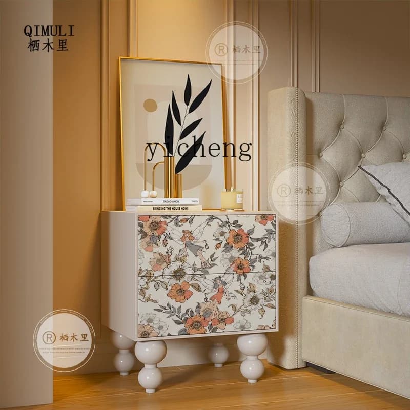 b1 French flower bedroom bedside bedside locker decorative storage integrated chest cabinet solid wood multi-functional