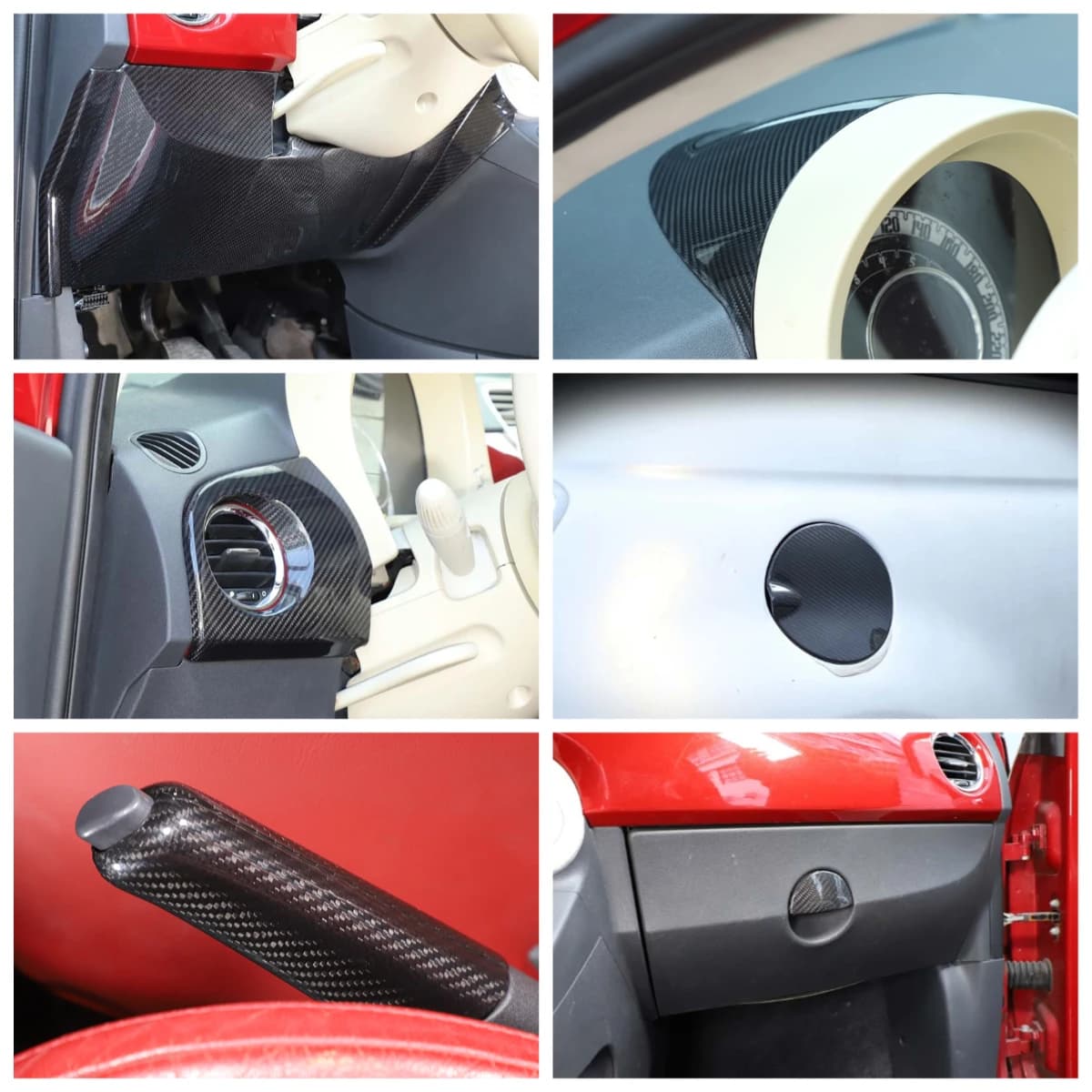 For Fiat 500 2007-2015 Real Carbon Fiber Interior Dashboard  Steering wheel Glove box handbrake Fuel tank Frame Trim Decoration