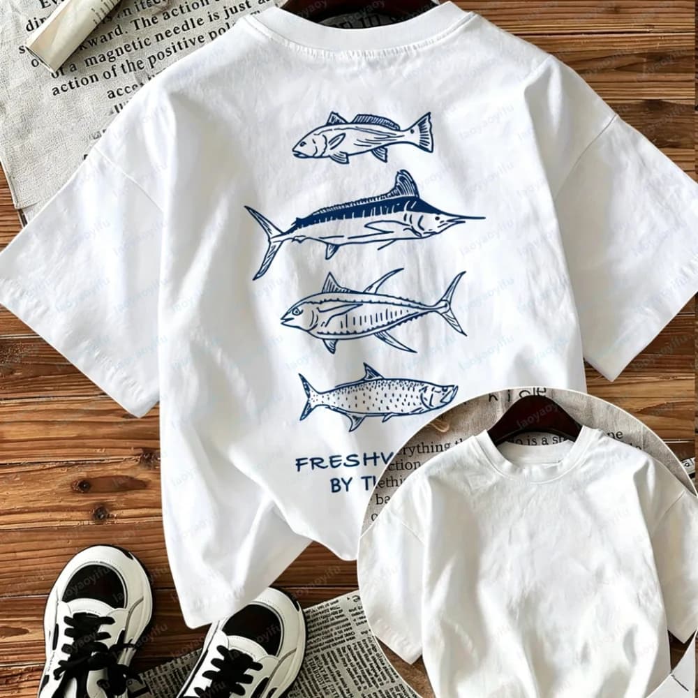 Fresh Catch Sea Fish Graphic T-Shirt Men Casual Cotton Short Sleeve Ocean Fishing Lover Tee Funny Outdoors High Quality Cotton