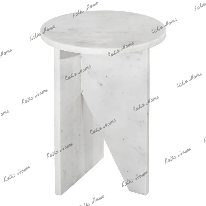 Nordic Light Luxury Style Natural Marble Side Table Creative Simplicity Round Edge Table Home Art Coffee Table Size 40x40x55cm