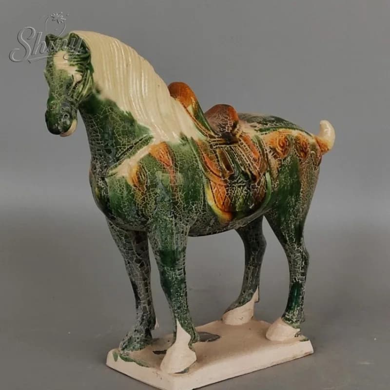 Tang Sancai Green-Glazed Warhorse Antique-Style Excavated Ancient Porcelain Antique Collectible Get Rich Quick Horse Ornament